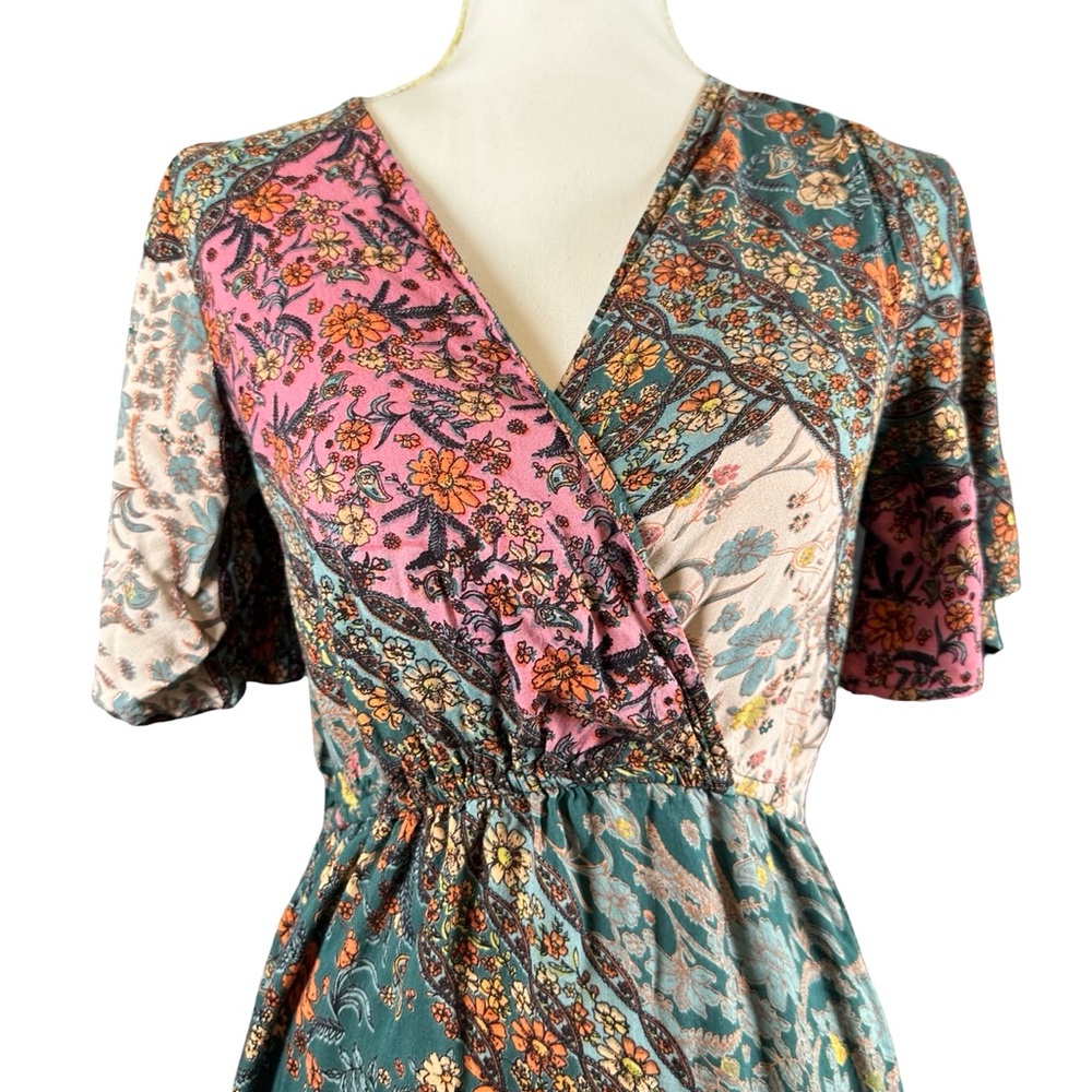 Angie Dress Cottagecore Patchwork Floral Indie Feminine Fairy Faux Wrap Boho - Picture 4 of 9